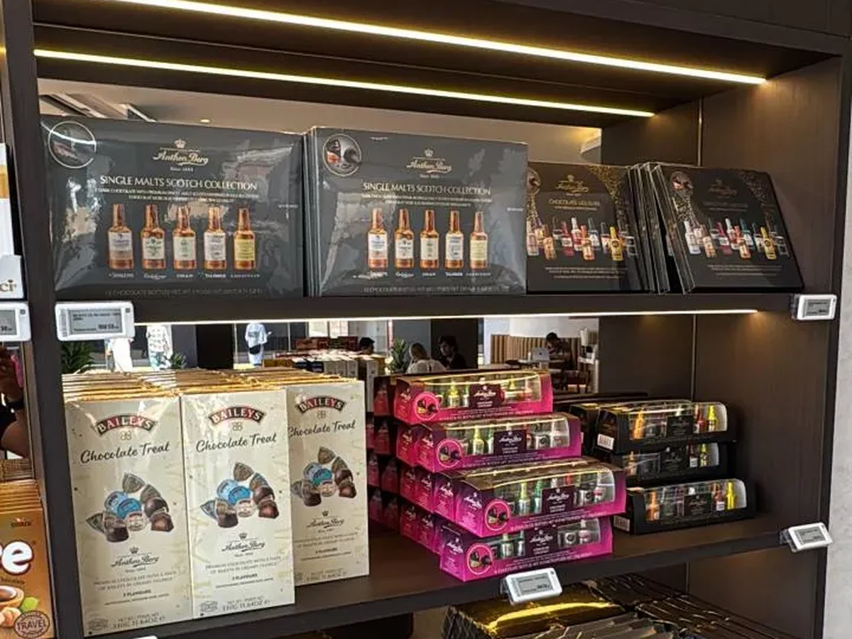 Fulhive electronic shelf labels installed on a confectionery display in Malaysia